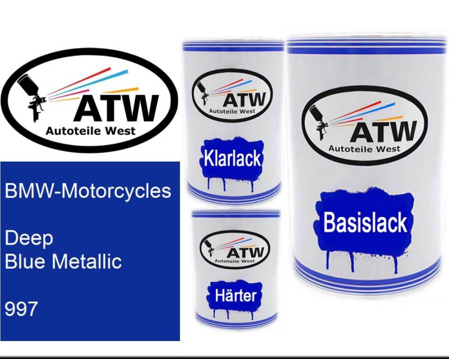 BMW-Motorcycles, Deep Blue Metallic, 997: 500ml Lackdose + 500ml Klarlack + 250ml Härter - Set, von ATW Autoteile West.